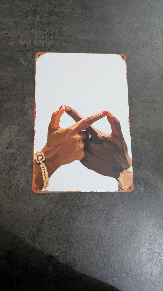 Plaque métal Love Pact 20x30 cm art mural union symbolique design
